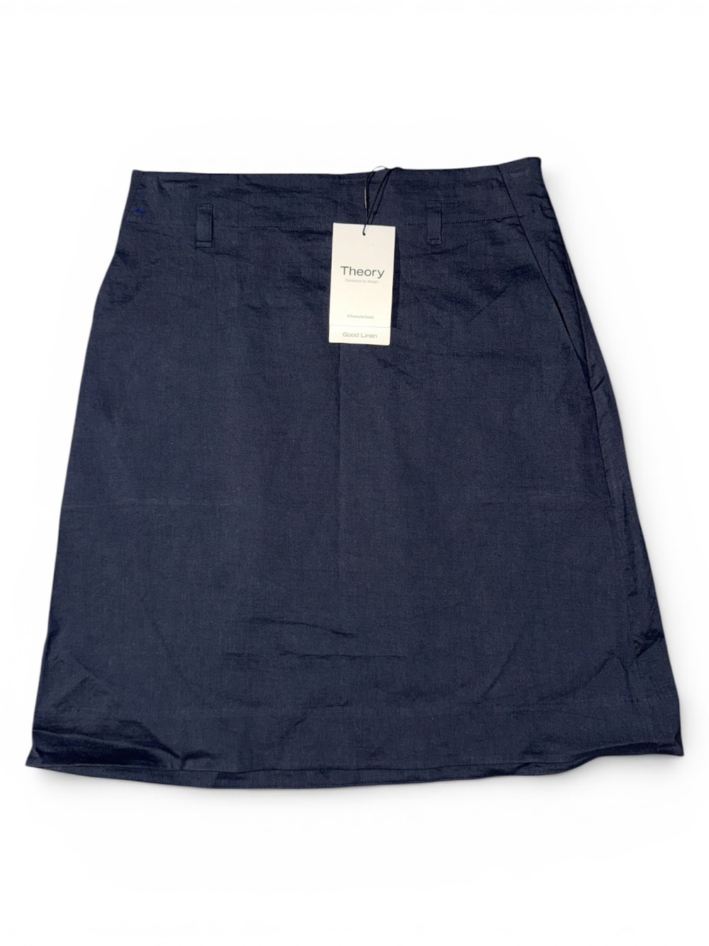 Theory Navy Concord Eco Crunch Wash Good Linen A line Tie Skirt NWT $245